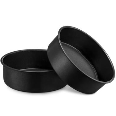 Imagem de LIANYU Conjunto de 2 formas de bolo redondas de 15 cm para assar, formas redondas antiaderentes de aço inoxidável, assadeiras para forno e máquina de lavar louça, não tóxicas e resistentes, pretas