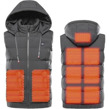Imagem de Colete Aquecido Masculino Com Capuz Destacável Retrátil Jaqueta De Aquecimento Usb Sem Mangas Aquecedor De Corpo Aquecido Com 9 Almofadas De Aquecimento, Grey, 6XL