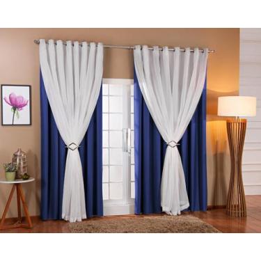 Imagem de Cortina Voil Forro Blackout Tecido 5,00X2,60 ul/Branco - Doce Lar Enxo