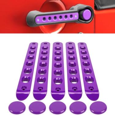 Imagem de E-cowlboy Capa de inserção de alça + acabamento de botão de pressão para Jeep Wrangler JK JKU Sahara Rubicon Unlimited 2007-2018 Acessórios de decoração de maçanetas externas alumínio (roxo)