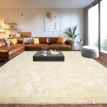 Imagem de Tapetes macios para sala de estar, tapetes macios e felpudos para sala de estar, tapetes de pelúcia antiderrapantes atualizados para quarto infantil, decoração perfeita para casa moderna, champanhe