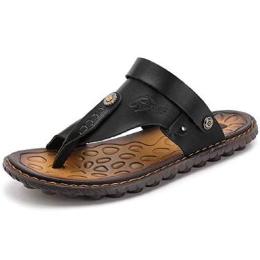 Imagem de Sandálias masculinas OHCHSH, chinelos, para homens, sapatos com anel de dedo, casual, verão, couro, preto, Preto, 7.5