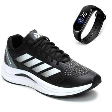 Imagem de Tenis Masculino Academia Esportivo Corrida Caminhada Leve Macio + Relogio (Preto, BR, Adulto, Numérico, 39)