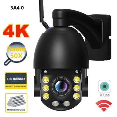 Imagem de Câmera Externa 4K 8MP WiFi Zoom 50X 393 Pés Visão Noturna PTZ IP Rastr