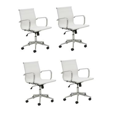 Imagem de Kit 4 Cadeiras De Escritório Diretor Office Sevilha Tela Rivatti Branco