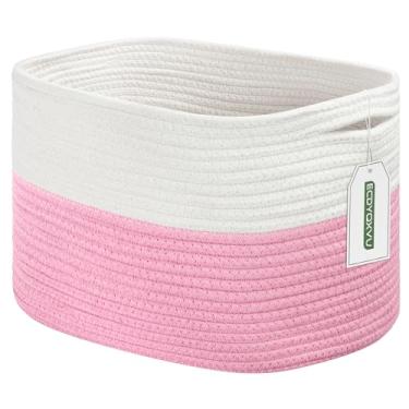 Imagem de ECDYQXVU Cestas de armazenamento de corda de algodão 38 x 25 x 23 cm, cestas decorativas de tecido para armazenamento, caixas de armazenamento dobráveis para berçário, lavanderia, toalha, roupas, livros (1 pacote, branco/rosa)