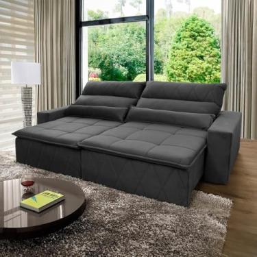 Imagem de Sofá Retrátil Reclinável Islândia 2,10m Suede Velut Preto Molas no Assento - King House
