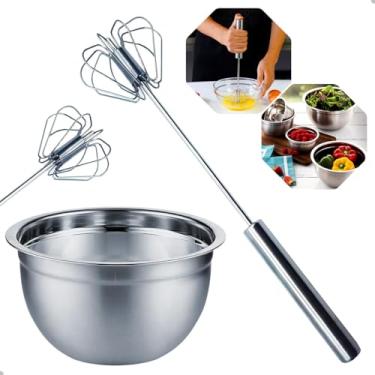 Imagem de Conjunto de Tigela em Aço Inox 18cm com Batedor Manual para Ovos e Claras, 2 Peças