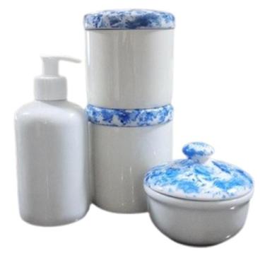 Imagem de Kit higiene bebê 4 peças em Porcelanas branca forte resistente tp azul