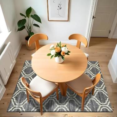 Imagem de 1 Tapete Belga Sala de Jantar Mesa Grande Es Mo 140 x 200 Vr (D2Mod Cinza Marfim Preto - Moderno Manchado Abstrato)