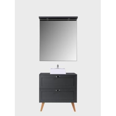 Imagem de Gabinete para Banheiro com Tampo Cuba e Espelheira 80cm Retro Mdf Mila