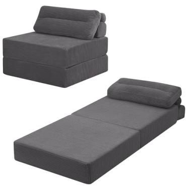 Imagem de MeMoreCool Sofá cama conversível cadeira dobrável, cadeira de dormir sem ossos com travesseiro, sofá dobrável, espreguiçadeira futon de chão preguiçoso para hóspedes pequenos espaços, colchão dobrável