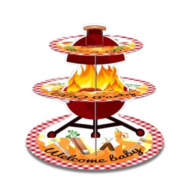 Imagem de Suporte de bolo de churrasco de 3 níveis, torre de sobremesa com tema de piquenique para aniversário, piquenique, festa de formatura