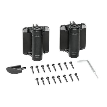 Imagem de SANKEYTEW Dobradiças pretas de fechamento automático dobradiças de mola resistentes auto-alinhadas, tensão ajustável, dobradiça de segurança para piscina, poste quadrado, portões de alumínio, fecho