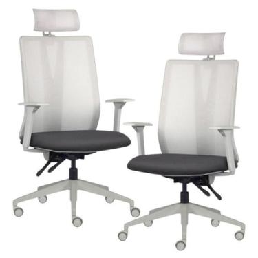 Imagem de Kit 2 Cadeiras Escritório Giratória Presidente Flow F02 Base Cinza Lin