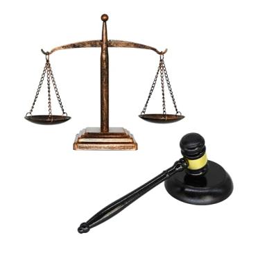 Imagem de Owlgift Balança de Justiça com Viga Fixa e Conjunto de Martelo - Balanças de Metal Bronze de 20,6 cm da Justiça com Martelo de Juiz de Madeira - Símbolo de Justiça, Lei e Integridade - Presente