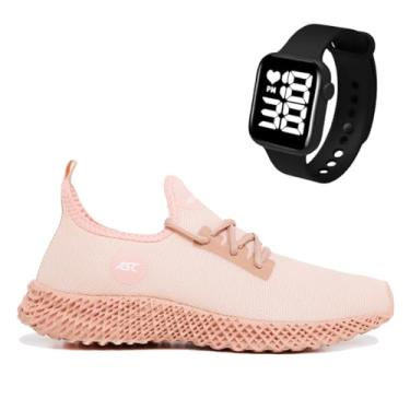 Imagem de Tênis Esportivo Feminino Ascension com Solado Tecnológico + Relogio Smart Fitness Quadrado| Conforto, Estilo e Tecnologia no Seu Dia a Dia (Rose, BR, Adulto, Numérico, 40)