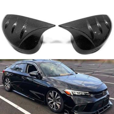 Imagem de WheelX 2 peças de capas de espelho retrovisor compatíveis com Honda Civic 2022-2025, estilo buzina, proteção do espelho lateral do motorista e do passageiro (padrão de fibra de carbono)