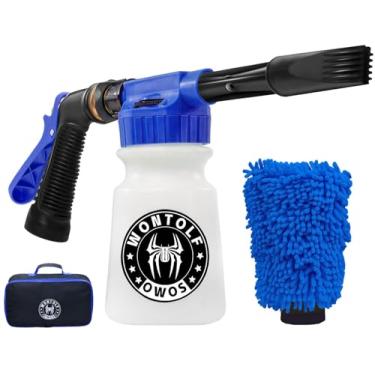 Imagem de Stemni Pulverizador de espuma para lavagem de carro - Mangueira de jardim de canhão de espuma - Kit de lavagem de carro - Lançador de espuma de neve com luva de lavagem de microfibra + bolsa de