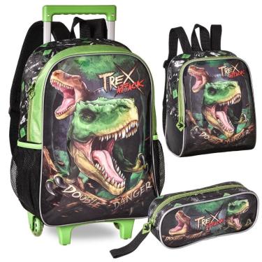 Imagem de Kit Mochila De Rodinhas T-Rex Attack Verde Clio Tx3460K