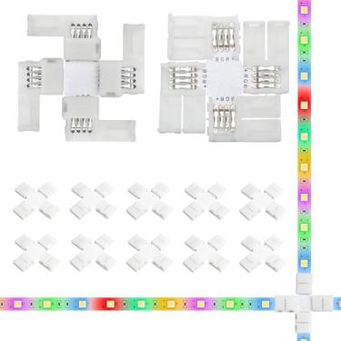 Imagem de Yetaida 10 peças de conectores de fita de LED de 4 pinos, conectores de luz de canto em forma de X de 8 mm sem solda, adaptadores de terminal extensíveis para luzes LED SMD 2835 e 3528 RGB, ideal para