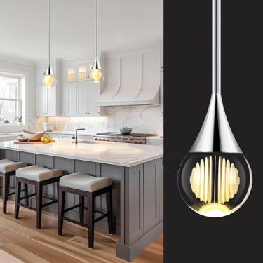 Imagem de 1 luminária pendente ilha de cozinha, globo de cristal prateado, luzes suspensas no teto, luminárias de LED, haste de metal, teto de vidro, iluminação pendente para cozinha, ilha, sala de jantar, bar