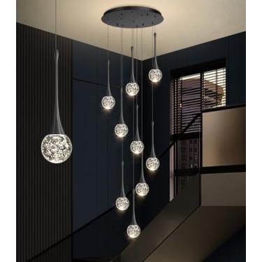 Imagem de Lustre moderno de cristal glamoroso de 9 luzes para teto alto LED regulável luz pendente de teto escadaria entrada sala de estar lustre iluminação preto antigo
