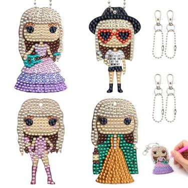 Imagem de Lustriona Chaveiro fofo Taylor Diamond Art Kits Taylor Presentes para mulheres Taylor Merch 4 peças chaveiros de acrílico para mulheres, kit de pintura de diamante para adultos