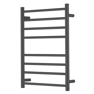 Imagem de SHARNDY Aquecedor de toalhas preto para banheiro montado na parede escorredor toalheiro elétrico de aço inoxidável redondo 8 barras aquecedor de toalha de banho 70 x 50 x 8 cm 105 W