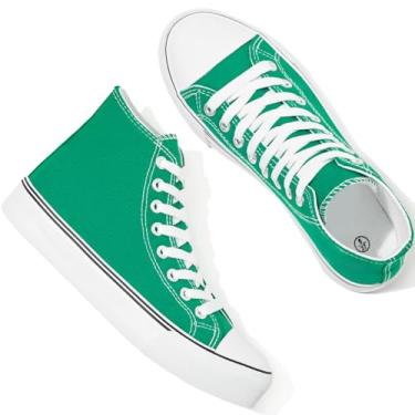 Imagem de yageyan Tênis Feminino Cano Alto De Lona Com Cadarço, Calçado Fashion Casual Clássico Para Mulheres (Verde 10,5)