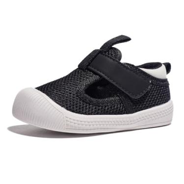 Imagem de Newsonet Sapatos de bebê meninos meninas primeiro andador sapatos de caminhada de malha descalço tênis leve antiderrapante infantil para 6 9 12 18 24 meses, H - preto, 12-18 Months Toddler
