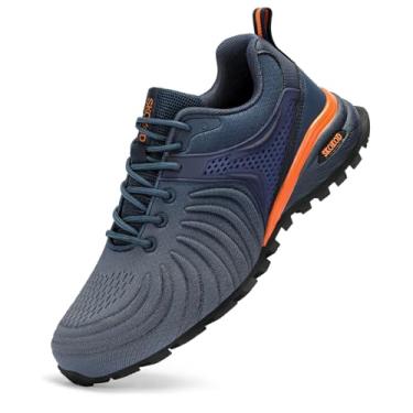 Imagem de SKOKOD Tênis masculino com bico de aço, composto de segurança, para trabalho, casual, moderno, confortável, à prova de perfuração, indestrutível, Azul, cinza, 7.5 Wide