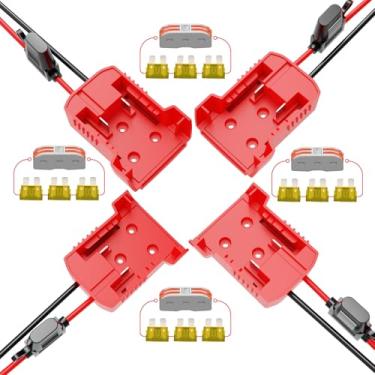 Imagem de Pacote de 4 adaptadores de bateria para Milwaukee M18, adaptador de bateria de berbequim de ferramenta elétrica melhorada com fusíveis, cabo e terminal de cabo de 12 AWG e conector de alimentação