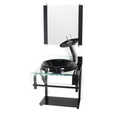 Imagem de Gabinete Vidro 40Cm Banheiro Curvado Duplo Pp Cuba Chapéu - Cubas E Ga