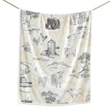 Imagem de Cobertor Indigo Hill by HiEnd Accents Farmlife sherpa, marrom American Farmstead Rural Life Print Cobertor ocidental para acampamento ao ar livre, cobertor de lã de ovelha para sofá, cama, 137 x 172