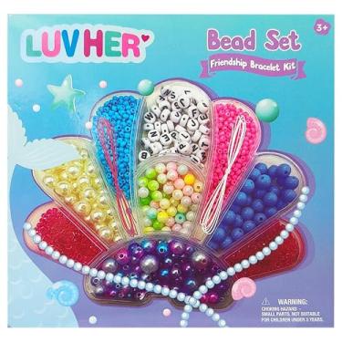 Imagem de LUV HER Kits de miçangas – Kit de fabricação de colar e kit de pulseira da amizade DIY para meninas – Inclui verborragia de 60 x 6 mm, contas de pérolas de 8 mm e mais – Kit de artesanato para