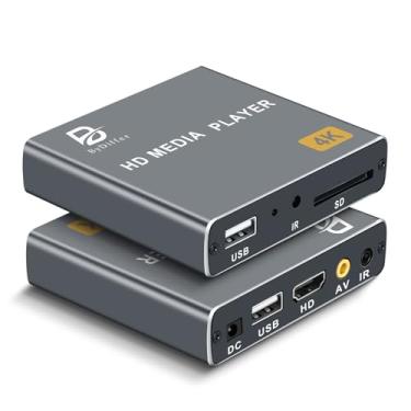 Imagem de Leitor de mídia digital 4K, reprodutor de vídeo MP4 para TV com saída HDMI/AV, mini reprodutores de mídia HD de sinalização digital para unidades USB/cartões SD, H.265/HEVC, loop, reprodução