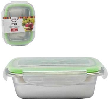 Imagem de Pote Inox Retangular 350Ml Com Tampa Hermética E Trava - CASITA/IMPORI
