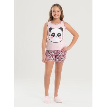 Imagem de Pijama Verão Menina Rosa Regata e Shorts Panda - Molekada, 3