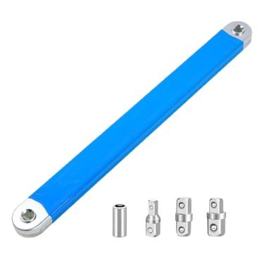 Imagem de Chave de Extensão com Catraca 39cm, Alta Torque 72Nm, para Espaços Estreitos - Kit com Adaptadores 1/4" 3/8" 1/2" e Mandril para Furadeira (Azul)