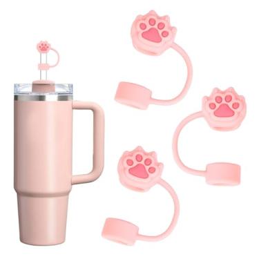 Imagem de Capa de canudo de garra de 3 peças para copo Stanley, tampa de cobertura de palha de silicone para copo Stanley de 20 e 30 e 1,134 g com alça, topo de canudo reutilizável para cães se encaixa