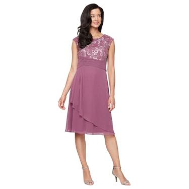 Imagem de Alex Evenings Vestido feminino curto sem mangas evasê com corpete império bordado, vestido de coquetel para ocasiões especiais, Malva, escuro, 40