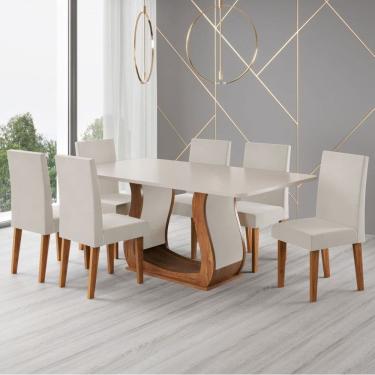 Imagem de Mesa de Jantar 6 Lugares Amarena Marrom/Blonde/Veludo Pastel - Viero Móveis
