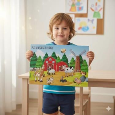 Imagem de Brinquedo Pedagógico Educativo Em Madeira Jogo De Encaixe Infantil (Fazenda)