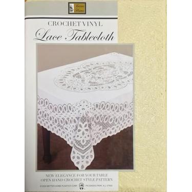 Imagem de Nova toalha de mesa de renda de vinil de crochê, 152,4 cm de largura x 228,6 cm de comprimento, oblonga, bege