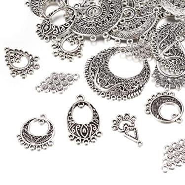 Imagem de Spritewelry 36 peças estilo tibetano antigo prata lustre componentes amuletos 9 estilos boêmio brinco lustre pingentes filigrana para brincos faça você mesmo, colar de joias