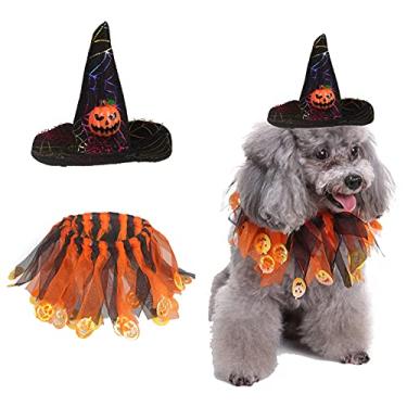 Imagem de Yunison Coleiras extravagantes para fantasia de Dia das Bruxas, coleiras de cachorro macias e elásticas para festas de fim de ano, vestido de fantasia de aniversário – Pequeno (conjunto 1, laranja e preto)