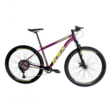 Imagem de Bicicleta Aro 29 Ksx Sd7 12v Garfo Com Trava K7 11/50 Freios Hidráulicos Kit 1x12 - Roxo/amarelo Tam. 19