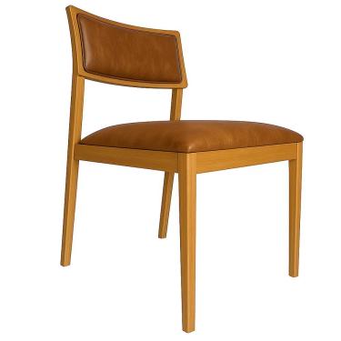 Imagem de Cadeira Siena Madeira Maciça Com Estofado Em Tecido 2 Peças - Élpis Móveis Couro Ecológico Caramelo Nogueira