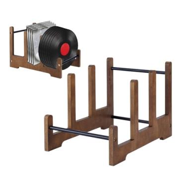Imagem de UNICRAFTALE Suporte de exibição de disco de vinil de 3 camadas, suporte de disco de vinil de madeira Sienna 50Lp Rack de armazenamento de discos de vinil para mesa organizador de prateleiras para